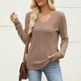 thumbnail image 5 of Oiangi Women's V Neck Sweater Long Sleeve Slim Fit Knit Shirts Cozy Warm Basic Base Layer Pullover for Winter Khaki M, 5 of 6