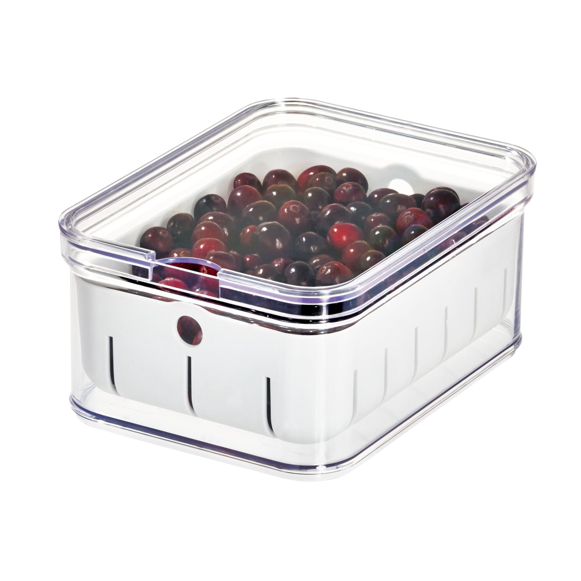 iDesign Crisp Berry Plastic Refrigerator and Pantry Bin, Modular Stacking Food Storage Box with Removable Inner Basket Perfect