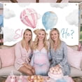 thumbnail image 5 of 6x4FT Hot Air Balloon Gender Reveal Backdrop Pink Blue Hot Air Balloon He or She Photography Background Adventure Awaits Boy or Girl Gender Reveal Party Decorations Banner Photo Booth Props, 5 of 6