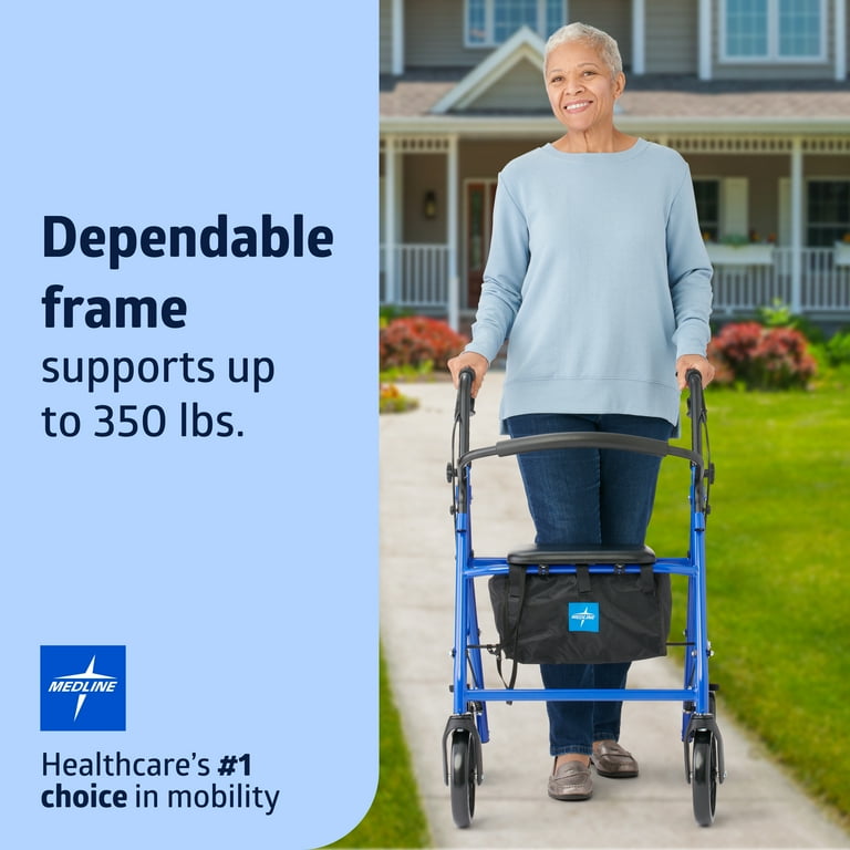 Medline Steel Rollator Walker for Seniors Foldable Blue 350 lb. Capacity 8 Wheels Walmart