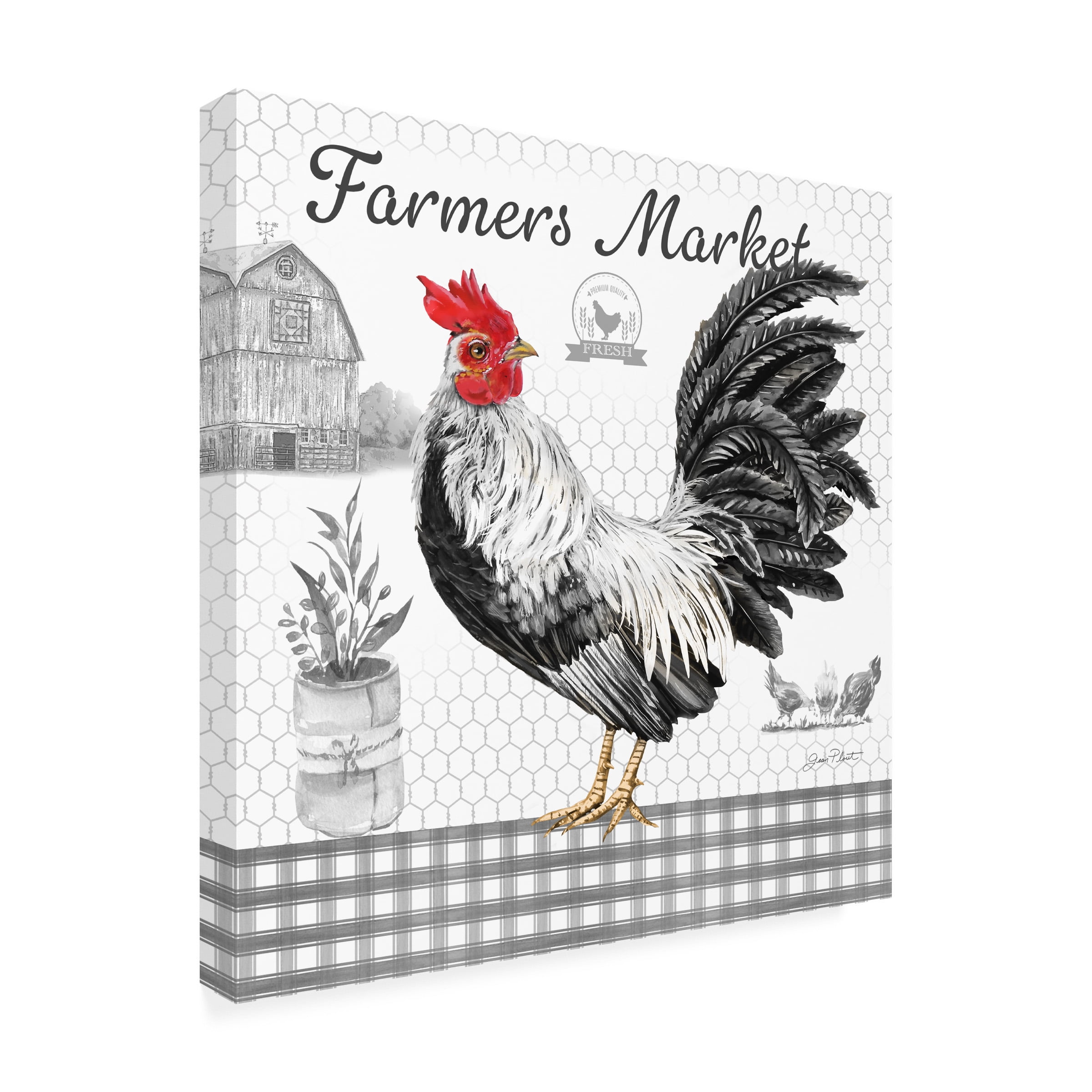 Canvas Wall Art - Jean Plout 'Plaid Country Rooster B' Wall Art for Living Room, Bedroom, or Office Décor by Trademark Fine Art - 18 x 18 Inches