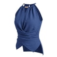 thumbnail image 3 of WCJM Women's Tanks Womens Asymmetrical Halter Top Wrap V Neck Ruched Waist Sleeveless Summer Going Out Blouse(Dark Blue,XL), 3 of 3