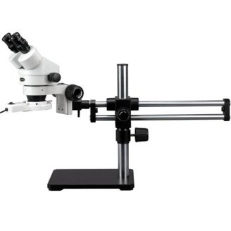 AmScope SM-4TYY-144A Trinocular Stereo Microscope – 7X-180X Zoom With LED Ring Light & Boom Stand