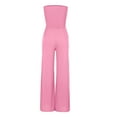 thumbnail image 1 of Aayomet Jumpsuits for Women Women'S Casual Jumpsuit Off The Shoulder Solid Color Strapless Wide Leg Jumpsuit,Pink XXL, 1 of 5