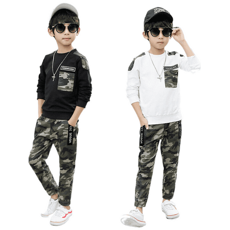 

Ma&Baby Kids 2Pcs Camouflage Outfits Baby Boys Long Sleeve Sweatshirt Pullover Trousers with Slant Pockets 2-9 Years
