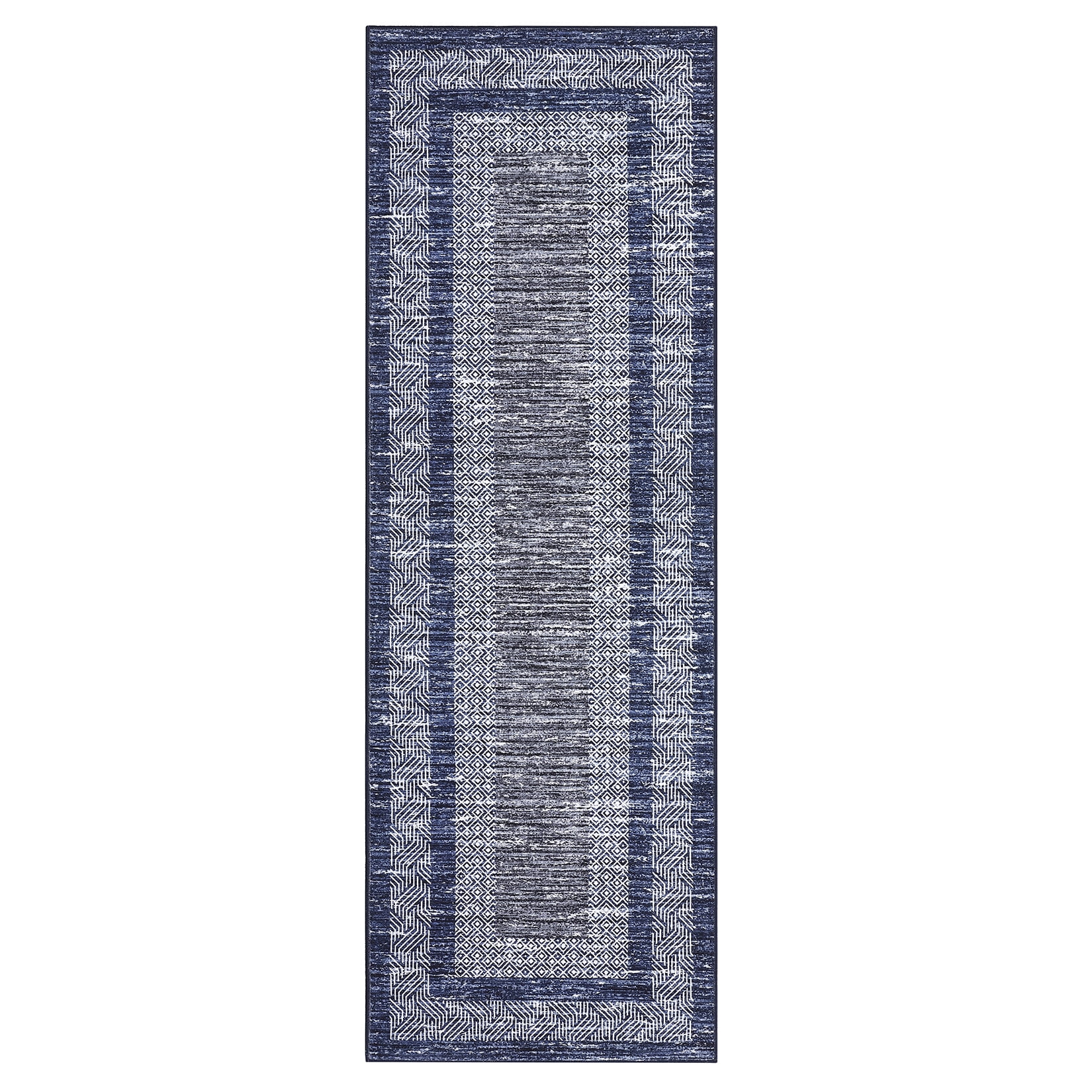 Garvee 2'x6' Runner Rug Modern Geometric Bordered Rug Runners Non-Slip Bedroom Rugs for Laundry Room Kitchen, Blue