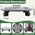 thumbnail image 2 of 4 Packs Large Metal Plant Caddy with PU Wheels 13" Heav-duty Wroght Iron Rolling Plant Stands Indoor Outdoor Wheeled Plant Dolly Planter Mover Rollers Plant Trolley Cart, Plant Saucers Included, 2 of 8