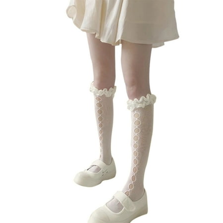 

Lolita Ruffled Lace Knee High Socks Hollow Out Hole Kawaii Thigh High Stockings