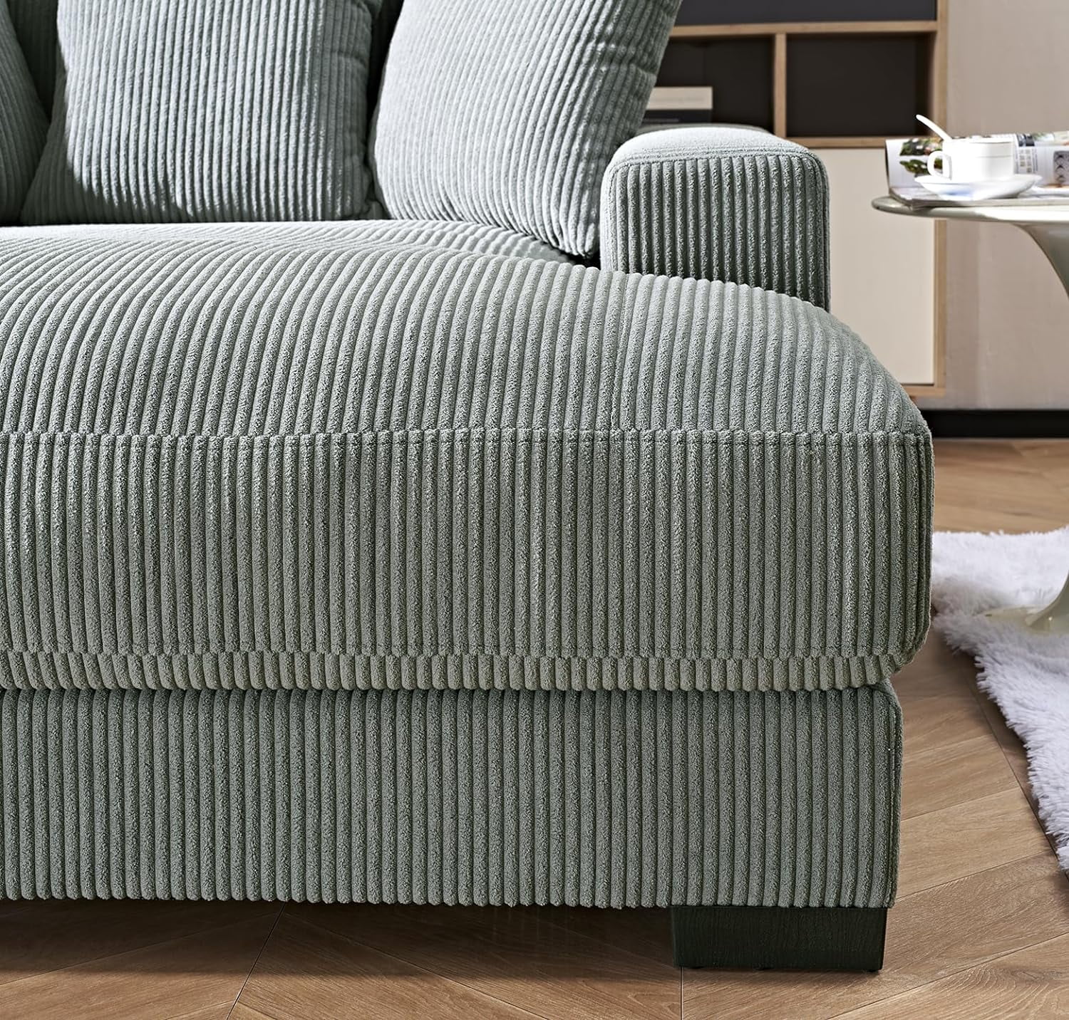 US Pride Furniture Corduroy Luxurious Chaise Lounge Sofa, Gray