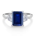 thumbnail image 2 of Gem Stone King 10K White Gold Blue Created Sapphire and Lab Grown Diamond Engagement Ring for Women | 3.14 Cttw | Octagon 9X7MM | Gemstone September Birthstone | Size 8, 2 of 3