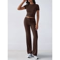 thumbnail image 5 of Women'S 2 Piece Lounge Sets Short Sleeve Tops Fold-over Flare Pants Casual Outfits Matching Set Brown S, 5 of 10
