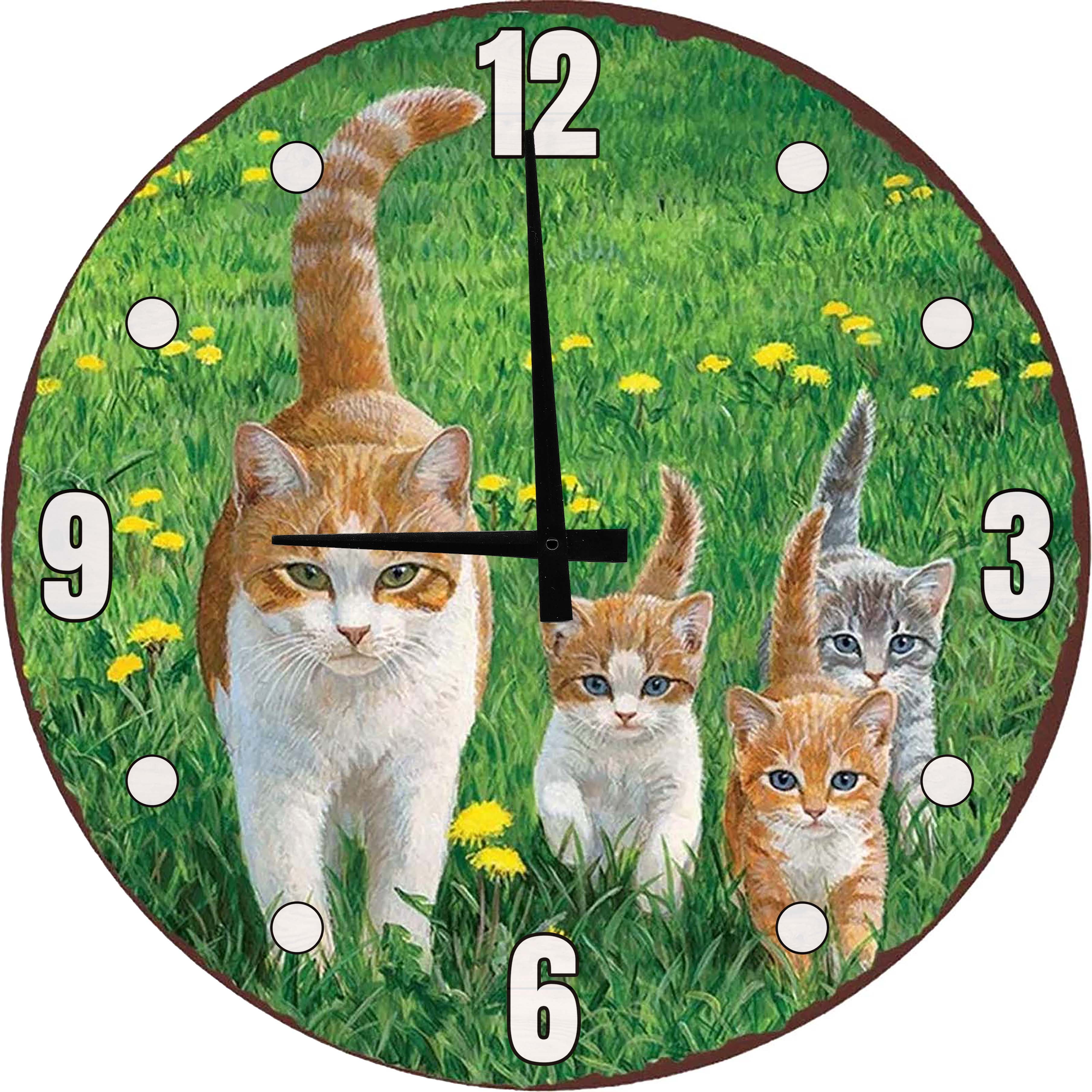 Wood Wall Clock Cat Family Cat Large Wall Clock 18 Inch Round