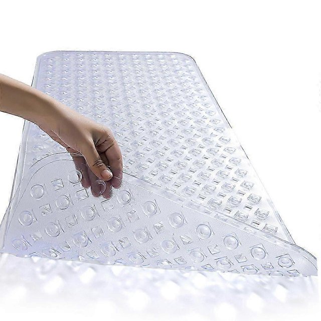 Tub Shower Mat 35 x 16 Inch Non-Slip Oversized Tub Mat with Suction Cup, Machine Washable Bathroom Mat with Drain Holes, Clear