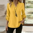 thumbnail image 3 of TKLPEHG 3/4 Sleeve Tops for Women Cotton Linen Roll Sleeve Tunic Tops Spring Soft Lightweight V-Neck Solid Color Blouses (Yellow,XL), 3 of 7