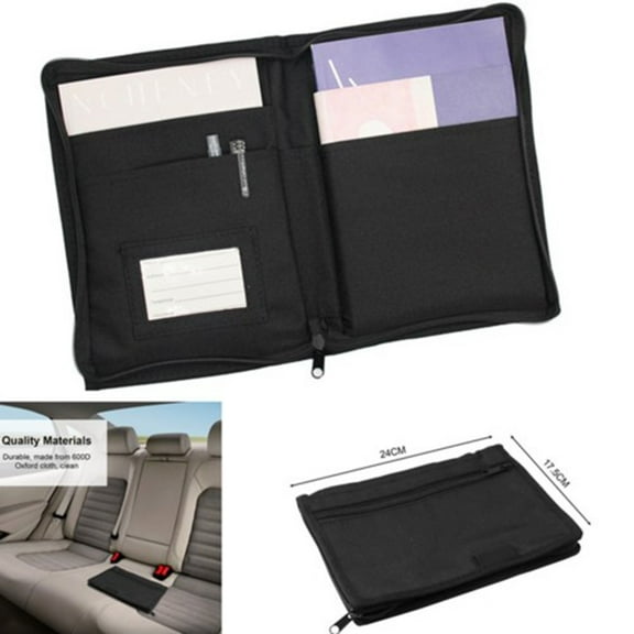 Universal Car Glove Box Organizer Storage Folder 600D Oxford Cloth Multi-Pocket Document Holder Black