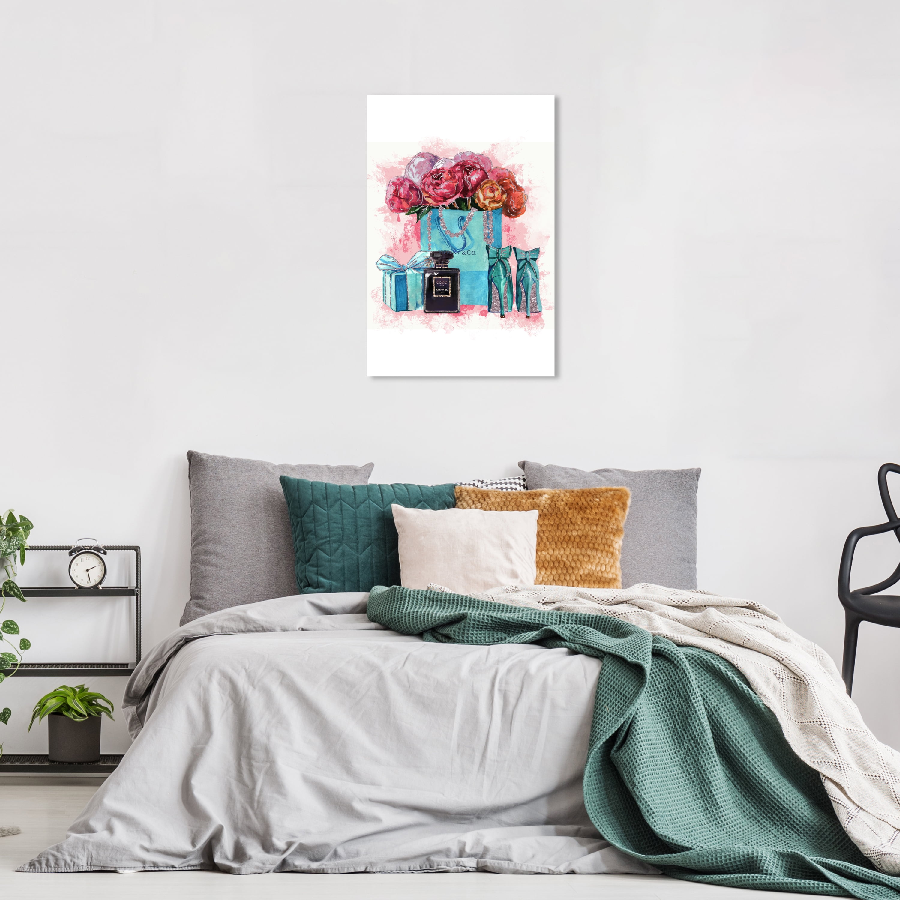 Canvas Sparkle Blue Jewelry Floral Fashion and Glam Wall Art Print Red 16x24