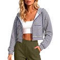 thumbnail image 4 of QIbmong Zip-up Hoodies for Women Drawstring Striped Crop Top Long Sleeve Lightweight Jacket with Pockets(XXL,Blue), 4 of 6