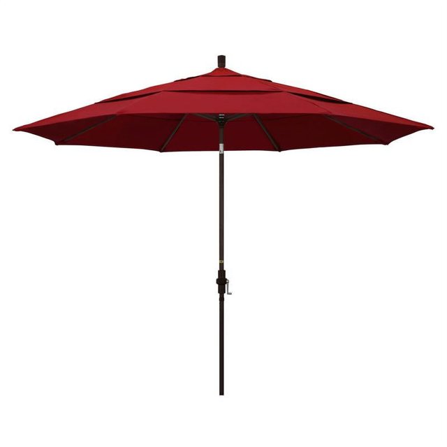 Parasol de Marché en Aluminium 11 Pieds Inclinaison Col DV Bronze/pacifica/rouge