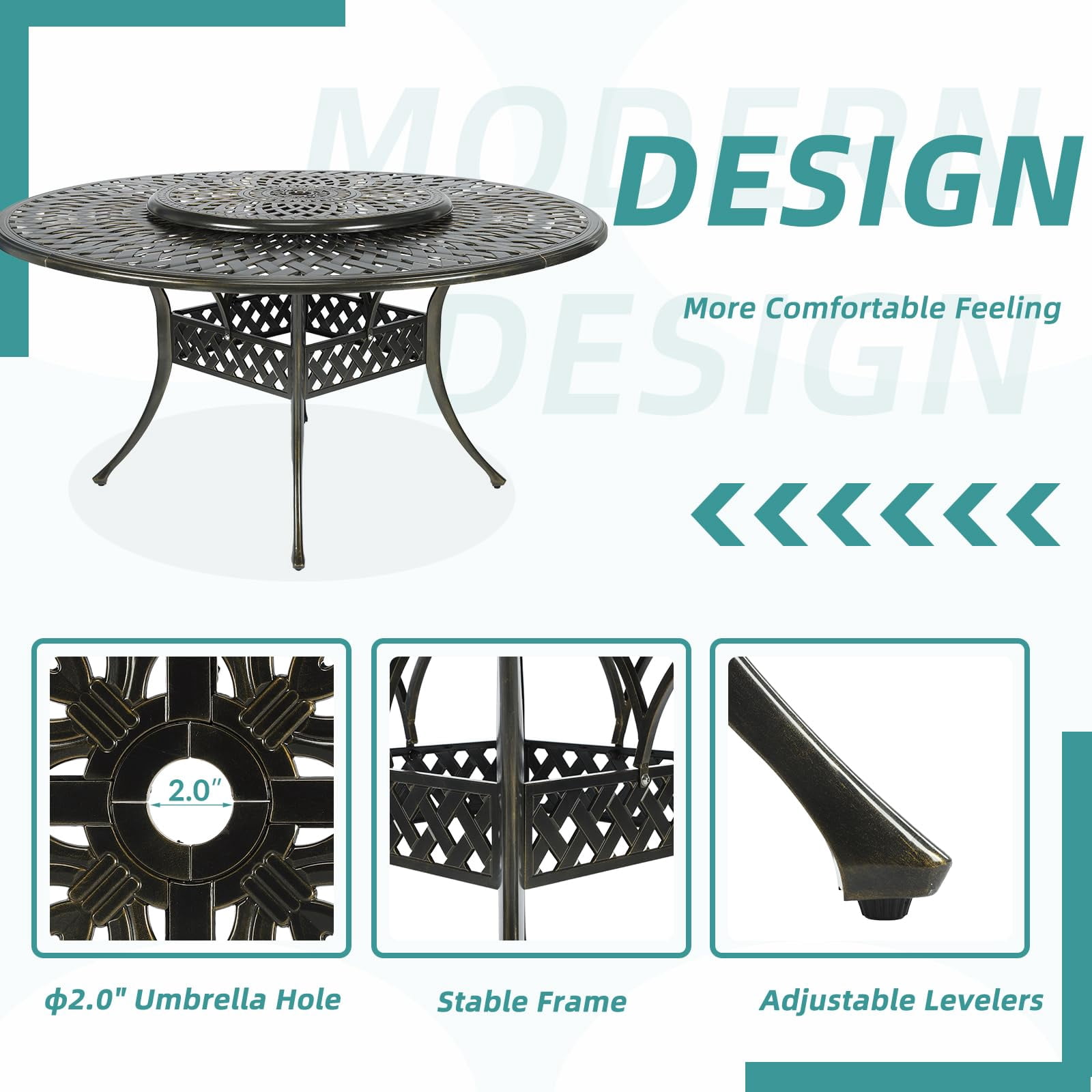 MEETWARM 9-Piece Outdoor Furniture Dining Set, All Weather Cast Aluminum Patio Garden Set- 8 Cushioned Chairs, 61" Round Patio Dining Table with Detachable Lazy Susan, 2" Umbrella Hole, Chili Red