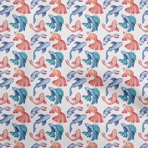 oneOoneRayonOrangeFabricAsianJapaneseKoiFishDressMaterialFabricPrintFabricByTheYard56InchWide