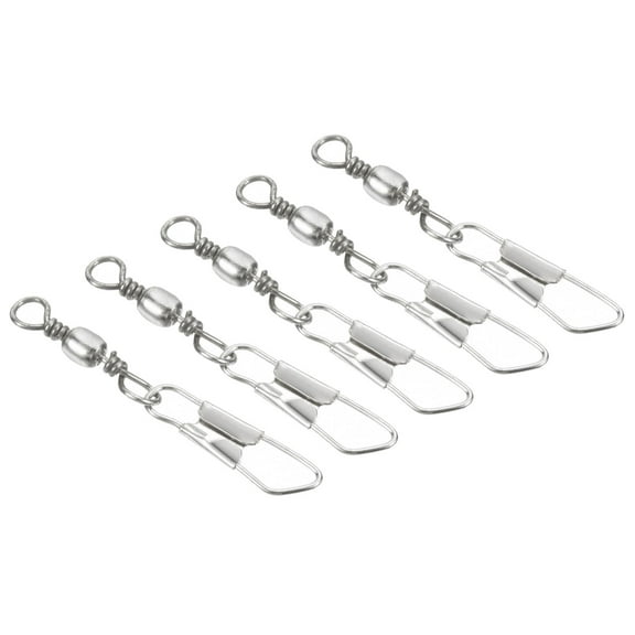 Fishing Barrel Swivel with Safety Snap, 15lb Carbon Steel Solid Ring Terminal Tackle, Silver 100 Pack