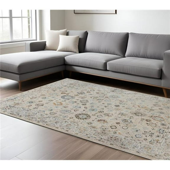 HomeRoots 570810 8 x 11 ft. Ivory Blue & Gray Floral Medallion Rectangle Area Rug