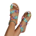 thumbnail image 5 of Willtoo Summer Women Sandals Bohemia Style Flat Thong Sandals Beach Shoes Colored Embroidered Butterfly Flip Flops Elegant Slip on Toe Ring Casual Dress Shoes, 5 of 6