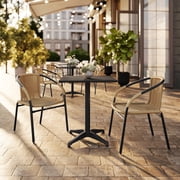 BizChair Set of 2 Commercial Grade Beige Rattan Indoor-Outdoor Restaurant Stack Chairs