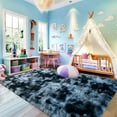 thumbnail image 2 of Socofuz 5x7ft Tie-dye Blue and Grey Fluffy Rug Non-Slip Plush Indoor Floor Bedside Area Rug for Living Room, Bedroom, Girls Kids Room, Nursery Home Decor, 2 of 7