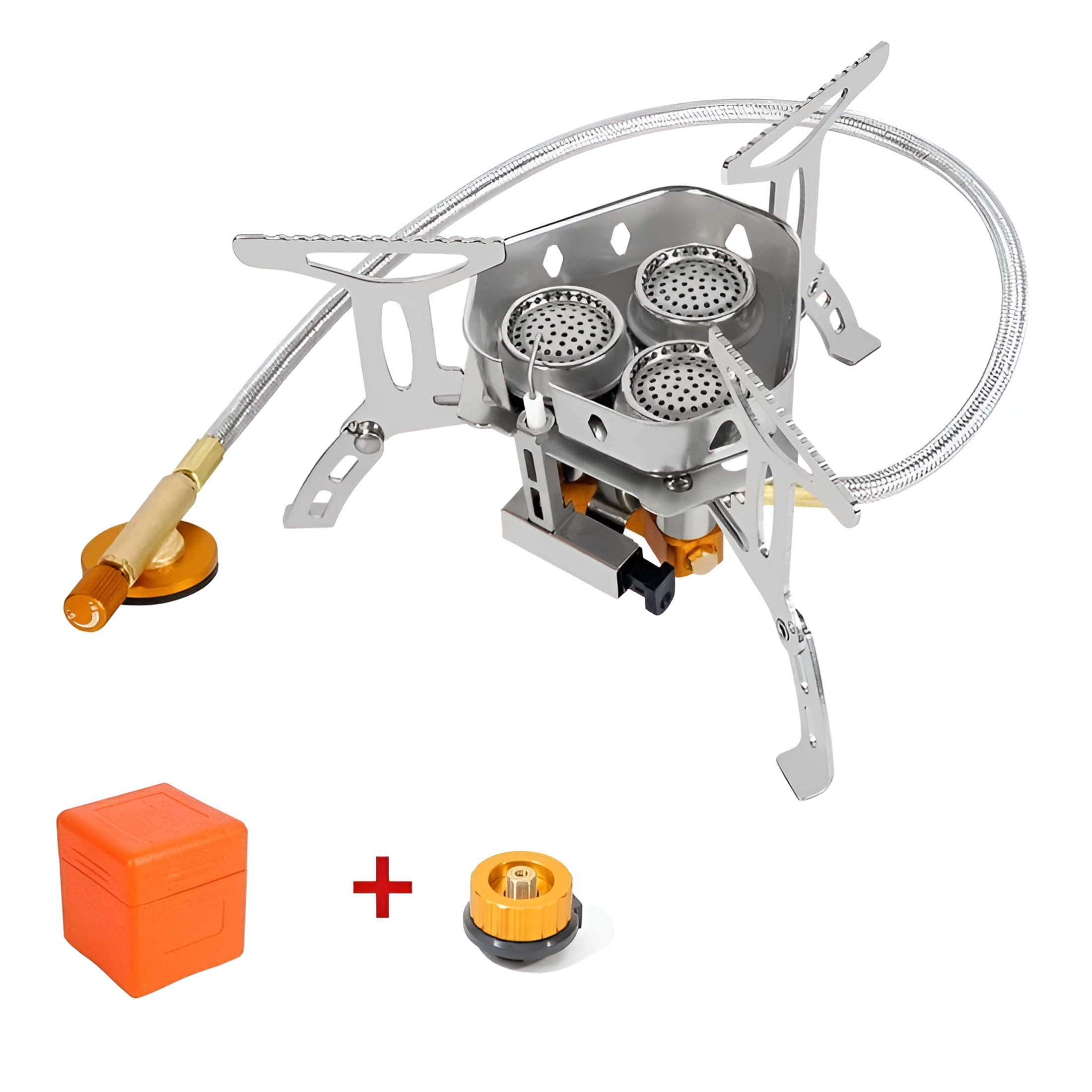 HIBIBUD 2026 New 3 S Gas Stove Tourist Camping Burners Folding Backpacking Furnace 6800W Outdoor Hiking Picnic Bbq Cooking Equipment (Stove with Adapter)