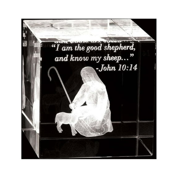 The Good Shepherd Laser Engraved Crystal Cube by Ringmasters