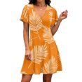 thumbnail image 4 of Sundresses for Women 2026 Hawaiian Floral Print V Neck Short Sleeve Elegant Classy Fashion Dress Casual Beach Outfits, 4 of 5