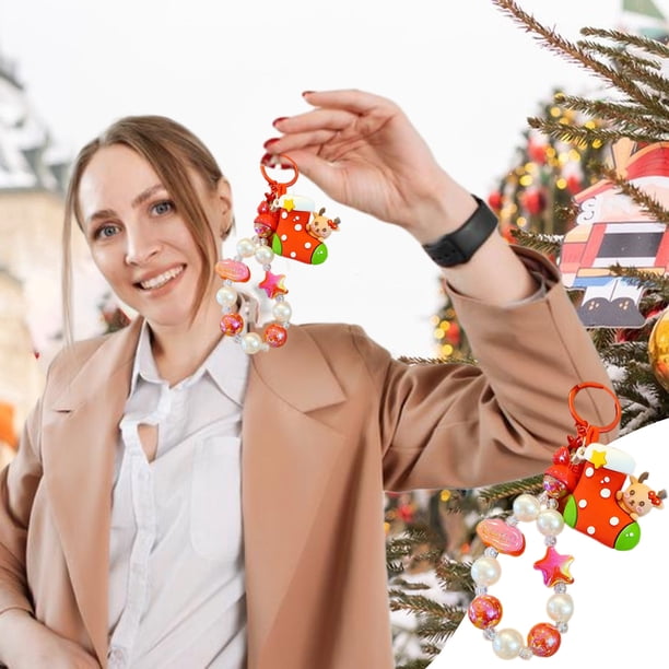 ¡Rebajas de Liquidación!, Llavero navideño con colgante de muñeco de Papá Noel, cadena para teléfono móvil, cuentas para hacer tú mismo, cuentas pintadas a mano Akmoler