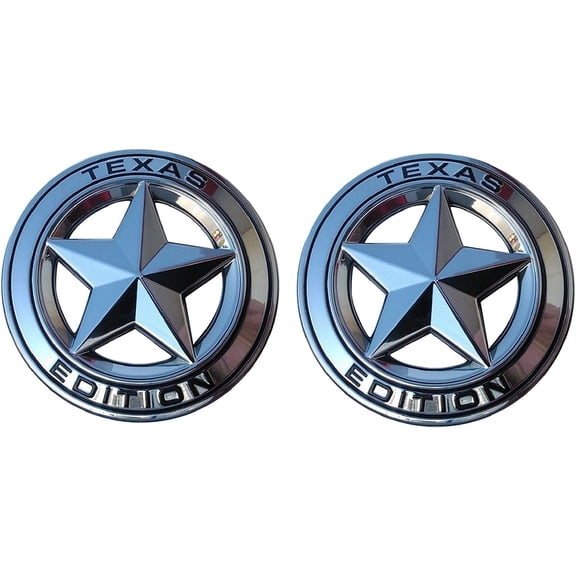 Muzzys (Set of TWO) Texas Edition Star CHROME and Black Round 3" Shield Emblem Universal Stick On FITS Tundra, Tacoma, F150, Silverado, Titan, Hood, Tailgate, Grille, Fender