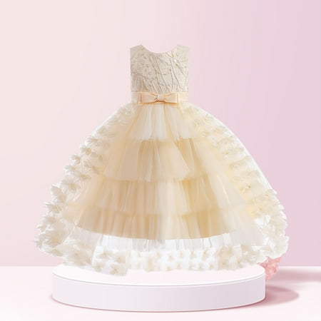 

PEASKJP Girls Formal Dresses Toddler Girls Dress Short Sleeve Floral Floral Chiffon Tulle Pageant Dress Solid Wedding Party Evening Formal Dresses Gold 7-8Years