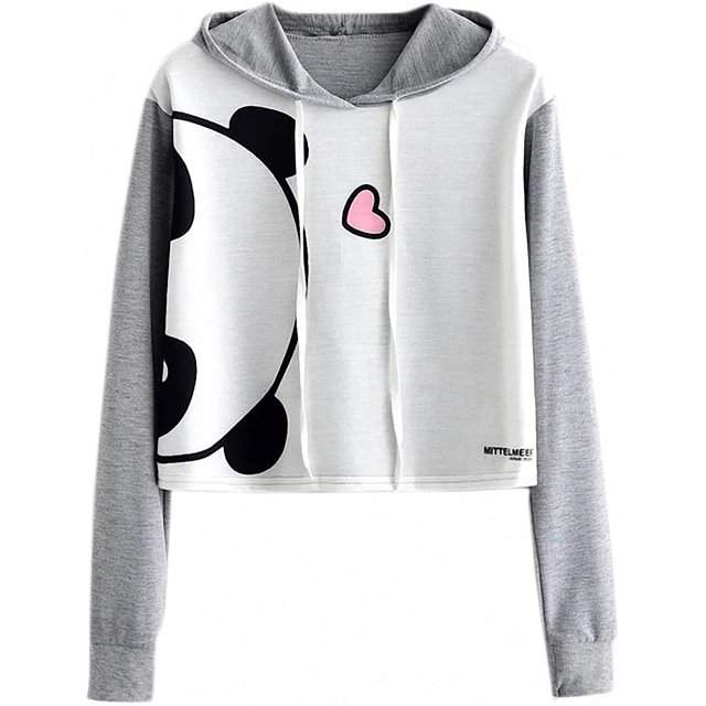 Sudaderas con estampado de panda lindo para mujer Sudadera con capucha con cordón Sudadera con capucha de manga larga Top corto Adepaton WMZY-682-2