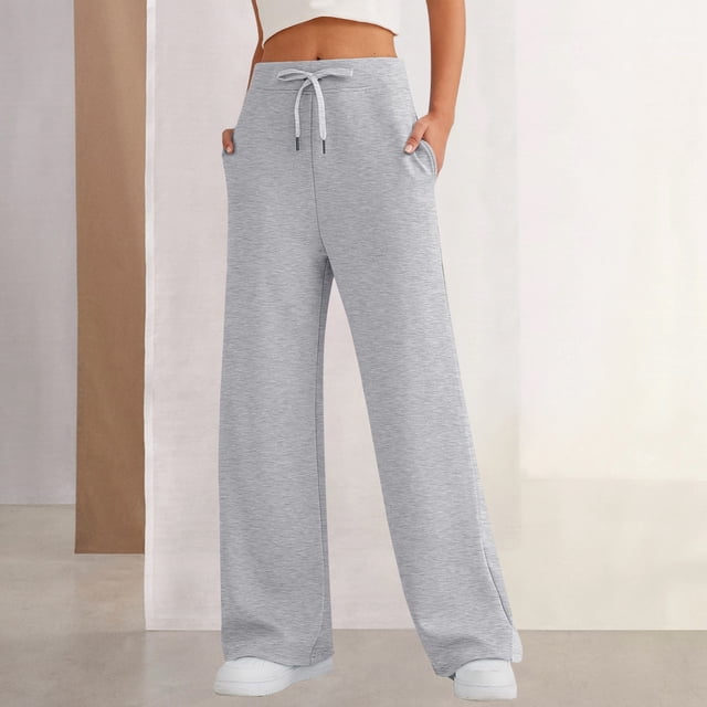 Pantalones de chándal informales con cordón, ajuste holgado, conjunto diario con bolsillos para mujer Ygjytge Gris claro T M para Mujer
