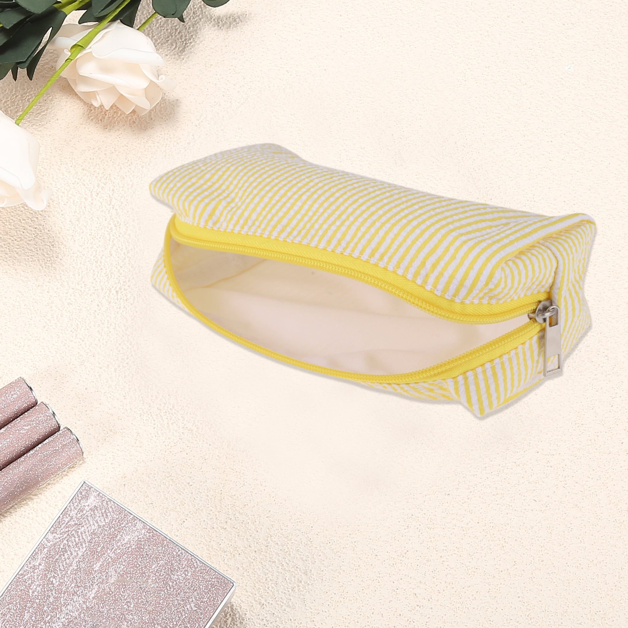 Unique Bargains 1 Pc Lady Portable Rectangle Makeup Bag for Travel Yellow