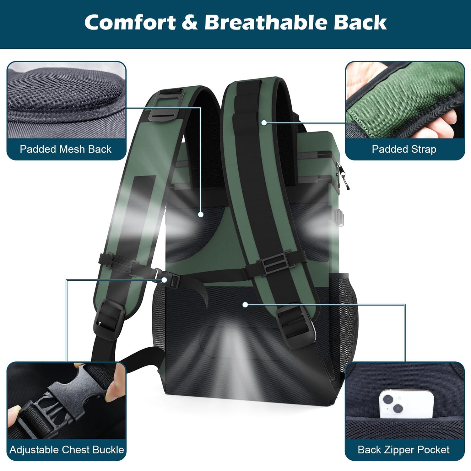 HOMEYA Cooler Backpack,40 Cans Backpack Cooler Insulated Leak Proof,Portable Multifunctional Double Deck Camping Coolers Bag for Picnic Hiking Travel,Army Green