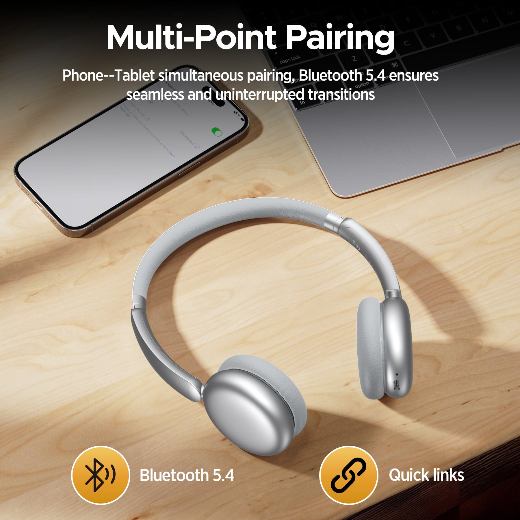 VEATOOL Mini Go Wireless Retro Headphones 100 Hours Playtime Bluetooth 5.4 Wireless ANC On-Ear Headphones LDAC Hi-Res Wireless Audio Lightweight Wireless On-Ear Headset 70S 80S Style Silver thumbnail 12