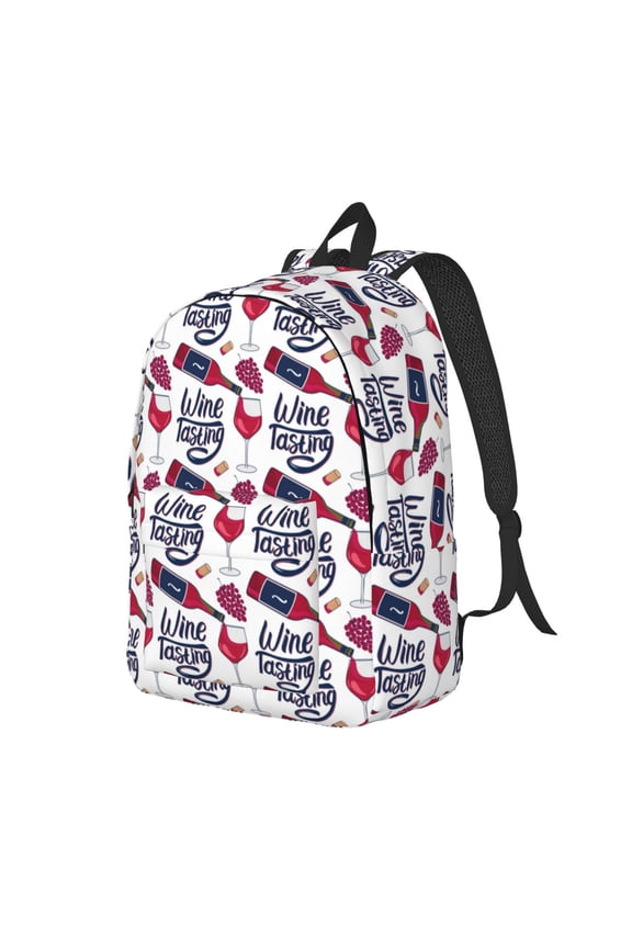 Red Wine Glass Bottle Print Canvas Backpack for Women & Men Retro Aesthetic Rucksack Basic Backpack for High School/College Students Travel Laptop Bag