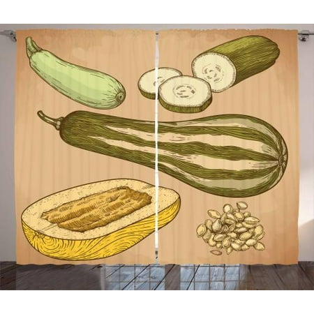 Vegetable Art Curtains 2 Panels Set, Retro Recipe Squash Zucchini Slices Best Chef Cuisine of the Day Illustration, Window Drapes for Living Room Bedroom, 108W X 108L Inches, Multicolor, by (Best In Living Color Skits)