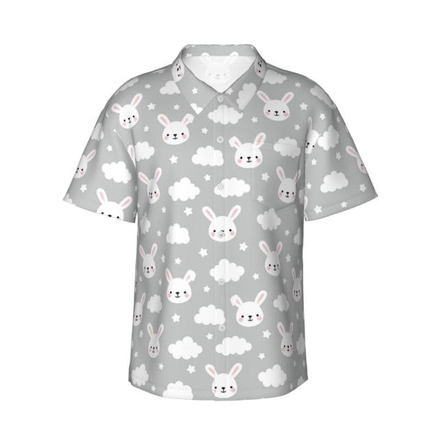 Fotbe Rabbit And Cloud Camisa Hawaiana para Hombre Unisex – Camisa Casual de Verano con Botones de Manga Corta de Algodón y Lino,Large
