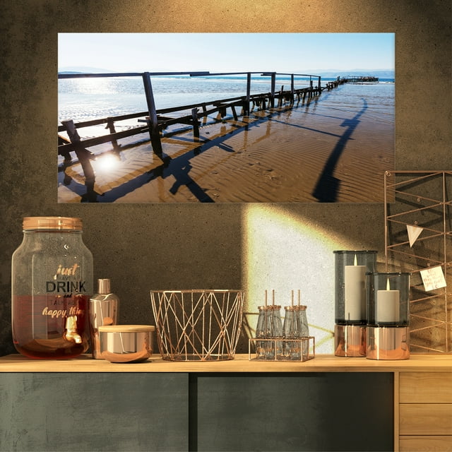 Promenade en Bois sur Plage - Grande Impression sur Toile de Pont de Mer