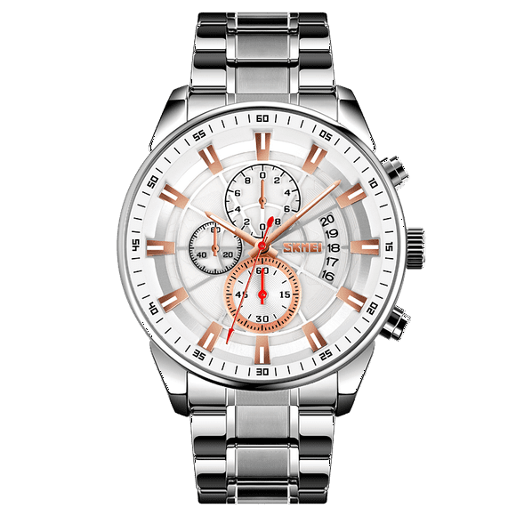 SKMEI Montre de Sport à Quartz pour Homme, Montre-Bracelet Habillée en Acier Inoxydable, Calendrier Automatique, Mouvement à Quartz, Montres pour Hommes
