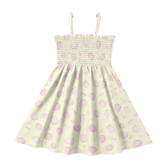Ttyddzy Woman' Casual-Dresses Sleeveless Camisole A-Line Dress for 2Y-7-8Y,Yellow Strawberries
