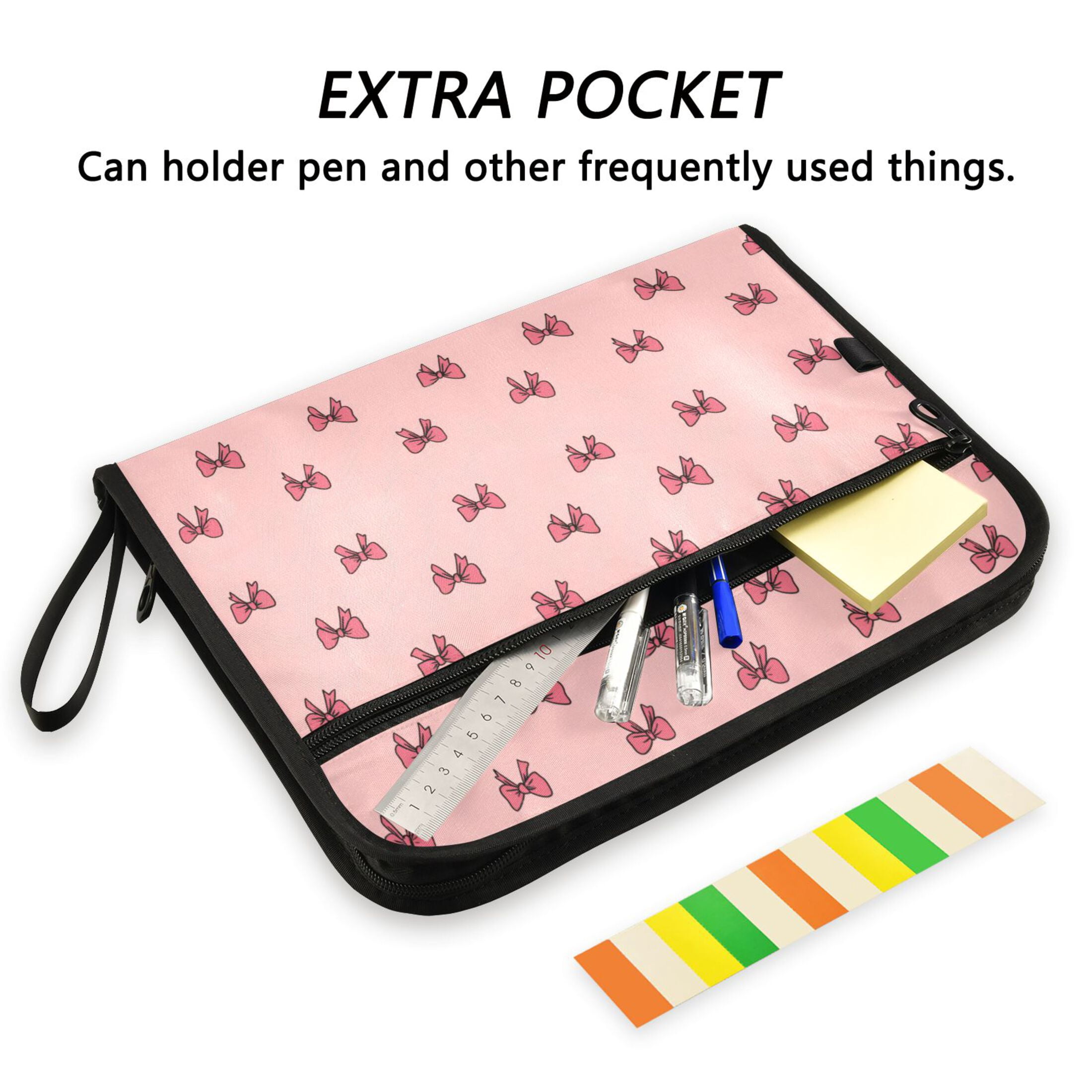 WOBOGO Pink Bow Expanding File Folder Letter Size Accordion Filing Organizer 13 Pocket Separate Organ Pocket