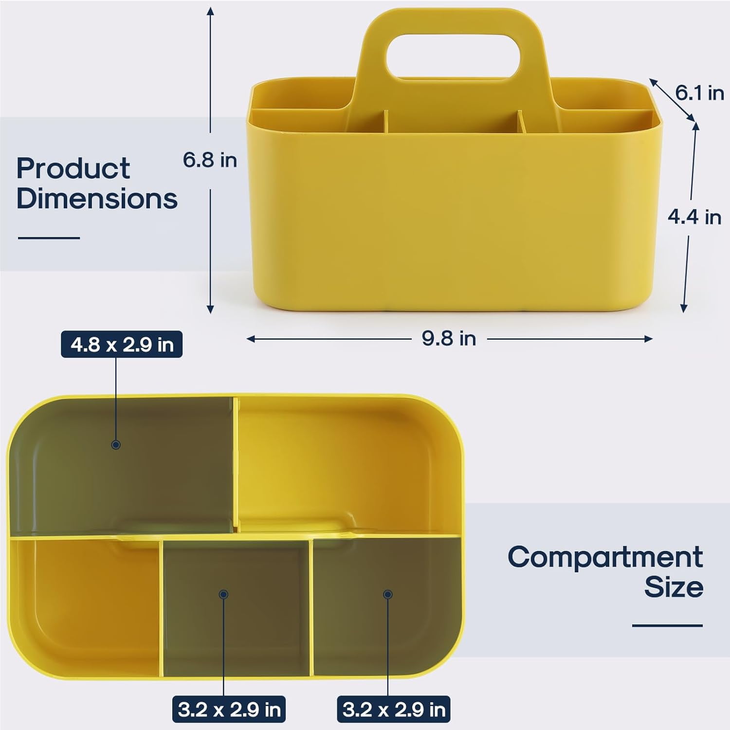 Multiuse Caddy Organizer with Handle - Stackable Plastic Tote Bin - Art Craft Supplies, Office, Desk, Stationery Pen Holder, Kitchen, Utensil, Makeup, Bathroom, Shower, Cleaning