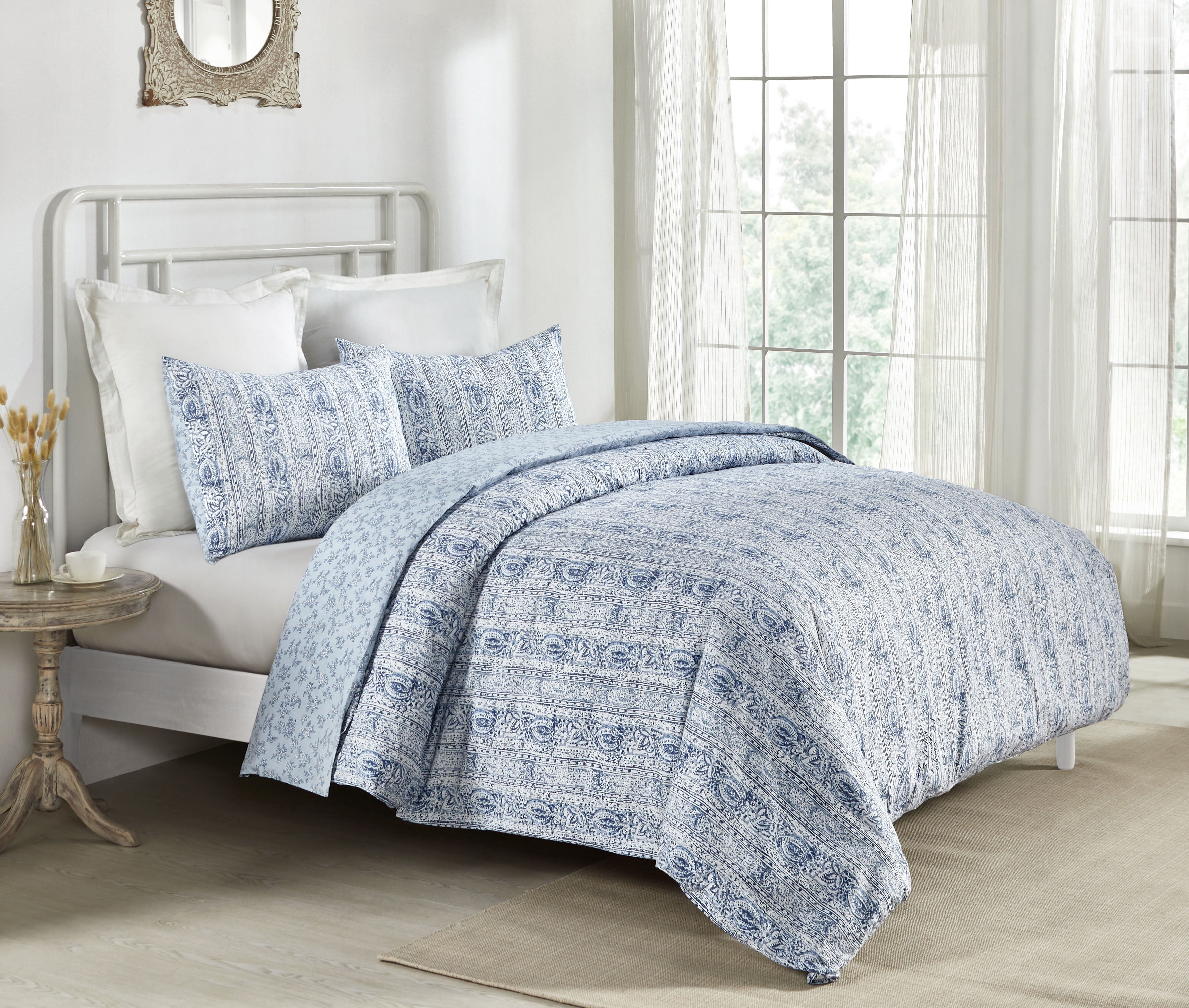 Simply Shabby Chic Blue Batik Stripe Duvet Set, King