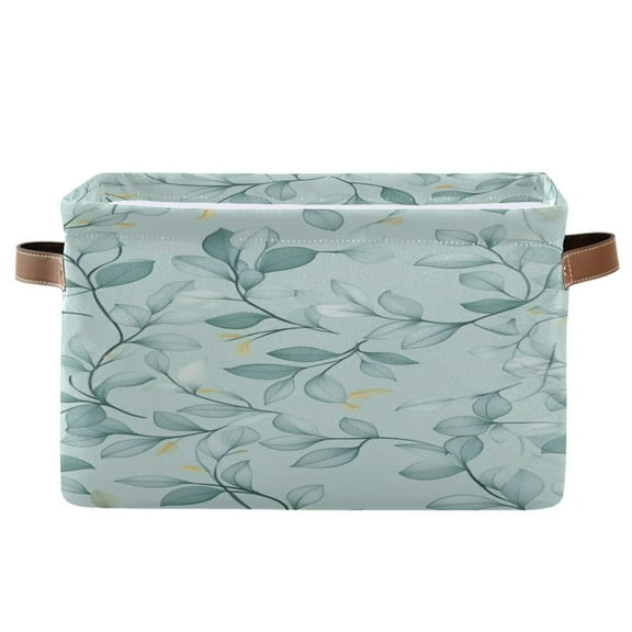 Seamless Green Leaf Foldable Storage Basket,Canvas Fabric Foldable Storage Bins with Handles Open Home Storage Bins Boxes for Toy Book Shelf Closet Baskets